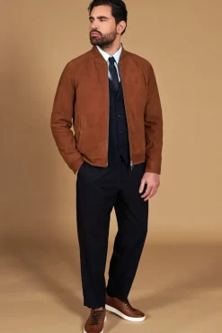 Uomo D'Arienzo Marlon - Giacca in pelle camoscio color cuoio con cerniera