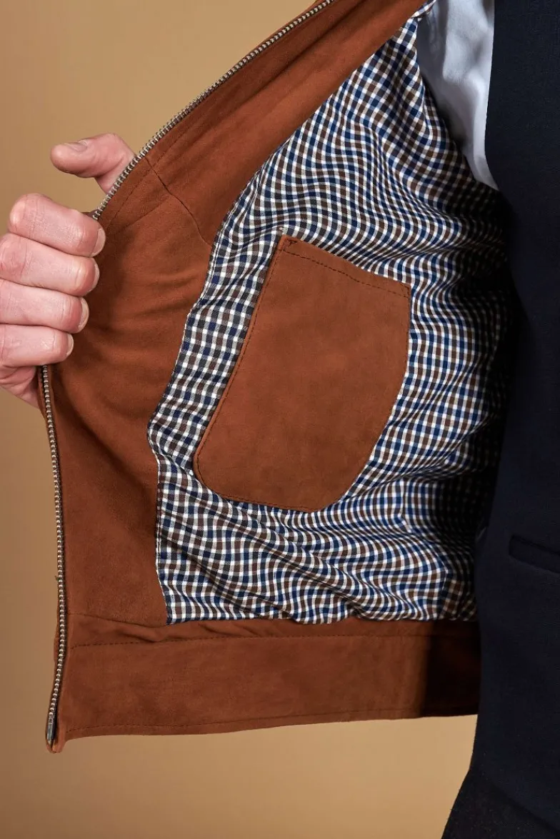 Uomo D'Arienzo Marlon - Giacca in pelle camoscio color cuoio con cerniera