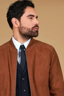 Uomo D'Arienzo Marlon - Giacca in pelle camoscio color cuoio con cerniera