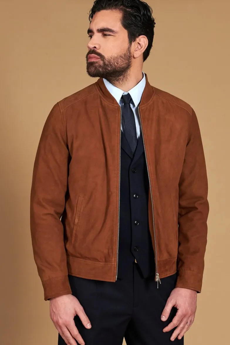 Uomo D'Arienzo Marlon - Giacca in pelle camoscio color cuoio con cerniera