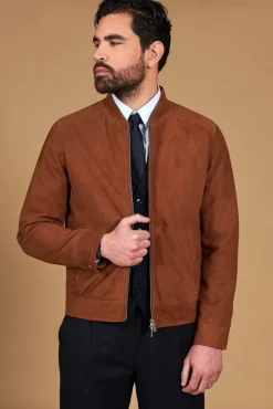 Uomo D'Arienzo Marlon - Giacca in pelle camoscio color cuoio con cerniera