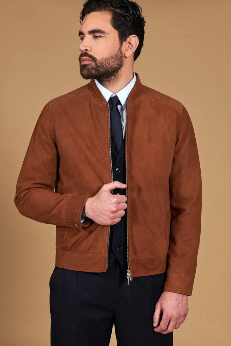 Uomo D'Arienzo Marlon - Giacca in pelle camoscio color cuoio con cerniera