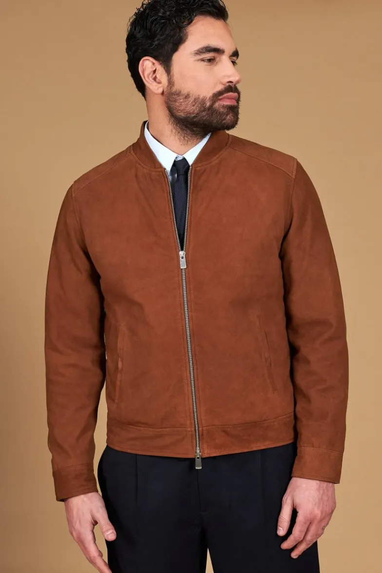 Uomo D'Arienzo Marlon - Giacca in pelle camoscio color cuoio con cerniera