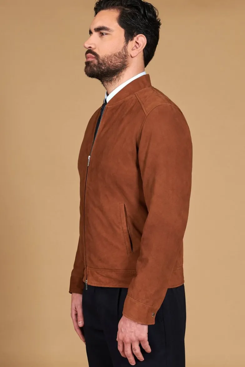 Uomo D'Arienzo Marlon - Giacca in pelle camoscio color cuoio con cerniera