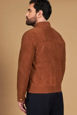Uomo D'Arienzo Marlon - Giacca in pelle camoscio color cuoio con cerniera
