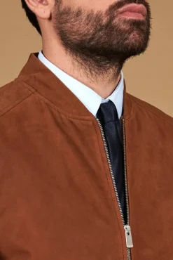 Uomo D'Arienzo Marlon - Giacca in pelle camoscio color cuoio con cerniera