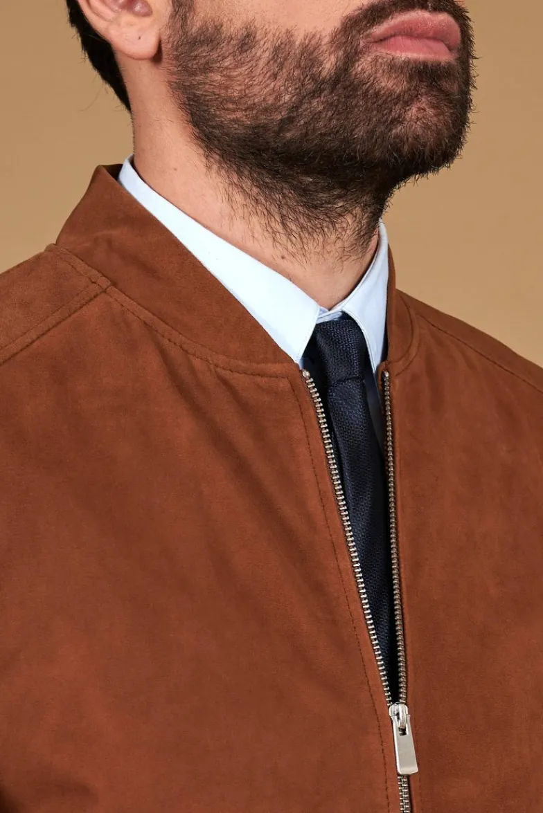 Uomo D'Arienzo Marlon - Giacca in pelle camoscio color cuoio con cerniera