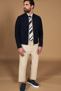 Uomo D'Arienzo Marlon - Giacca in pelle camoscio blu con cerniera