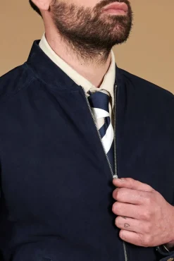 Uomo D'Arienzo Marlon - Giacca in pelle camoscio blu con cerniera