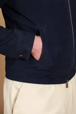 Uomo D'Arienzo Marlon - Giacca in pelle camoscio blu con cerniera