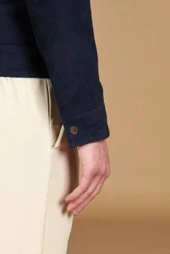Uomo D'Arienzo Marlon - Giacca in pelle camoscio blu con cerniera
