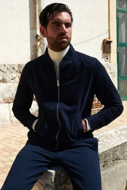 Uomo D'Arienzo Marlon - Giacca in pelle camoscio blu con cerniera