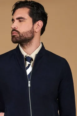 Uomo D'Arienzo Marlon - Giacca in pelle camoscio blu con cerniera