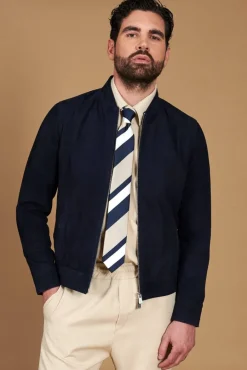 Uomo D'Arienzo Marlon - Giacca in pelle camoscio blu con cerniera
