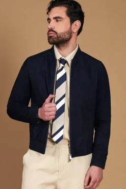 Uomo D'Arienzo Marlon - Giacca in pelle camoscio blu con cerniera