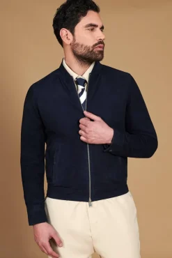 Uomo D'Arienzo Marlon - Giacca in pelle camoscio blu con cerniera