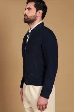Uomo D'Arienzo Marlon - Giacca in pelle camoscio blu con cerniera