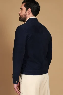 Uomo D'Arienzo Marlon - Giacca in pelle camoscio blu con cerniera