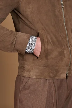 Uomo D'Arienzo Marlon - Giacca in pelle camoscio colore fango con cerniera