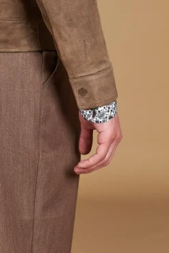 Uomo D'Arienzo Marlon - Giacca in pelle camoscio colore fango con cerniera