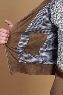 Uomo D'Arienzo Marlon - Giacca in pelle camoscio colore fango con cerniera