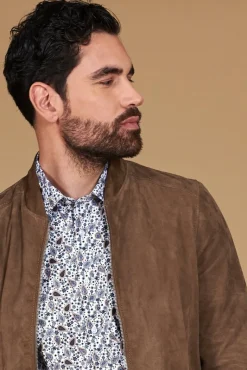 Uomo D'Arienzo Marlon - Giacca in pelle camoscio colore fango con cerniera