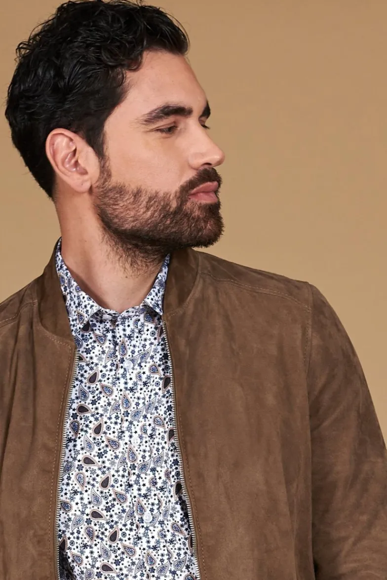 Uomo D'Arienzo Marlon - Giacca in pelle camoscio colore fango con cerniera