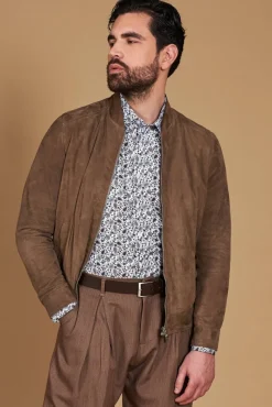 Uomo D'Arienzo Marlon - Giacca in pelle camoscio colore fango con cerniera