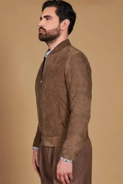 Uomo D'Arienzo Marlon - Giacca in pelle camoscio colore fango con cerniera