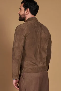 Uomo D'Arienzo Marlon - Giacca in pelle camoscio colore fango con cerniera