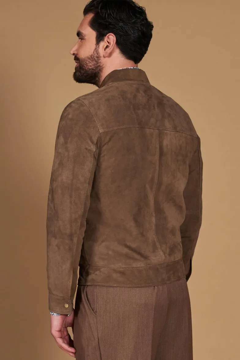 Uomo D'Arienzo Marlon - Giacca in pelle camoscio colore fango con cerniera