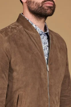 Uomo D'Arienzo Marlon - Giacca in pelle camoscio colore fango con cerniera