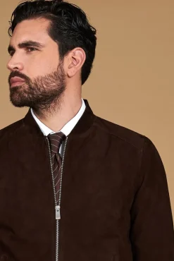 Uomo D'Arienzo Marlon - Giacca in pelle camoscio testa di moro con cerniera