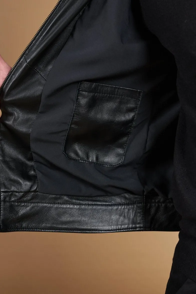 Uomo D'Arienzo Marlon - Giacca in pelle nera nappa effetto liscio tasche con calamita