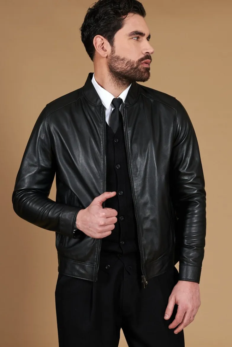 Uomo D'Arienzo Marlon - Giacca in pelle nera nappa effetto liscio tasche con calamita