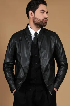 Uomo D'Arienzo Marlon - Giacca in pelle nera nappa effetto liscio tasche con calamita