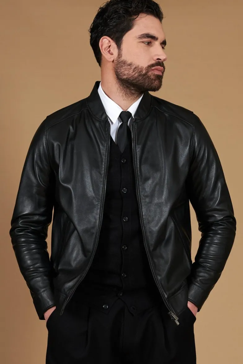 Uomo D'Arienzo Marlon - Giacca in pelle nera nappa effetto liscio tasche con calamita