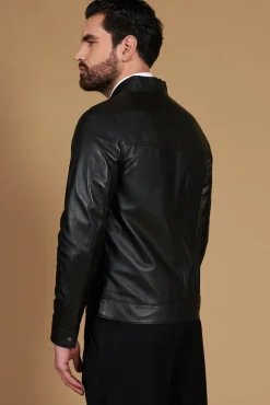 Uomo D'Arienzo Marlon - Giacca in pelle nera nappa effetto liscio tasche con calamita