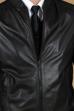 Uomo D'Arienzo Marlon - Giacca in pelle nera nappa effetto liscio tasche con calamita
