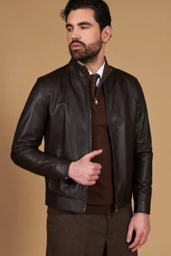 Uomo D'Arienzo Marlon - Giacca in pelle naturale marrone con cerniera