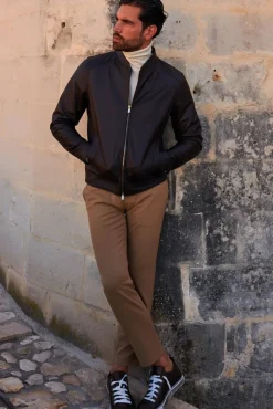 Uomo D'Arienzo Marlon - Giacca in pelle naturale marrone con cerniera