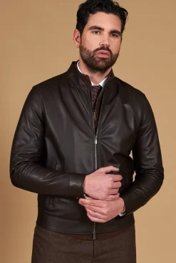 Uomo D'Arienzo Marlon - Giacca in pelle naturale marrone con cerniera