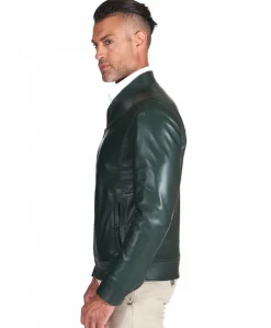 Uomo D'Arienzo Marlon - Giacca in pelle naturale verde effetto liscio collo banana