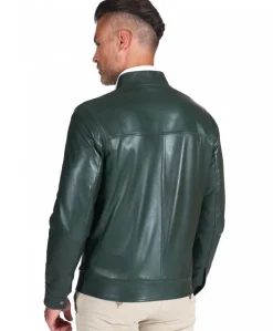 Uomo D'Arienzo Marlon - Giacca in pelle naturale verde effetto liscio collo banana