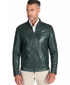 Uomo D'Arienzo Marlon - Giacca in pelle naturale verde effetto liscio collo banana