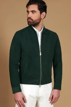Uomo D'Arienzo Marlon - Giacca in pelle scamosciata colore verde con cerniera