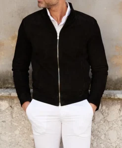 Uomo D'Arienzo Marlon - Giacca in pelle scamosciata nera con cerniera
