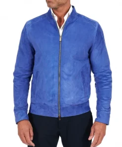 Uomo D'Arienzo Marlon - Giacca in pelle scamosciata blu cielo con cerniera