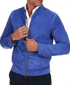 Uomo D'Arienzo Marlon - Giacca in pelle scamosciata blu cielo con cerniera