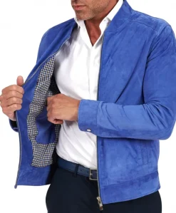 Uomo D'Arienzo Marlon - Giacca in pelle scamosciata blu cielo con cerniera